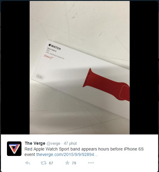 Hình ảnh vỏ hộp của dây đeo Apple Watch Sport màu đỏ được chia sẻ bởi The Verge