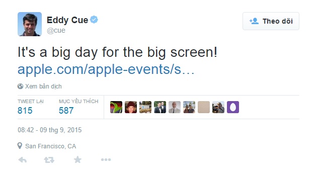 Eddy Cue chia sẻ sự háo hức trên Twitter