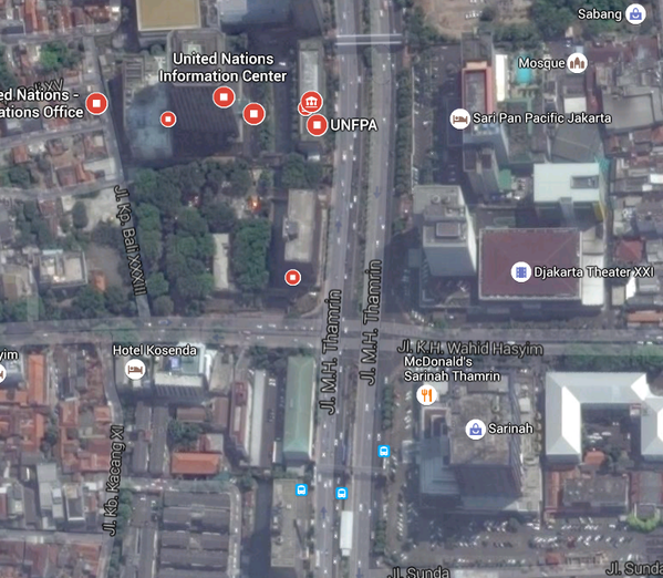Bản đồ các địa điểm xảy ra các vụ nổ tại thủ đô của Indonesia