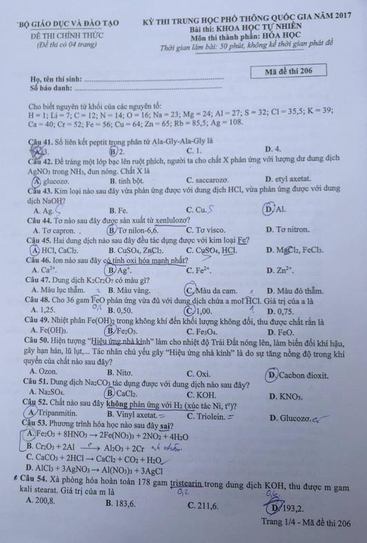 Đề thi tổ hợp môn Khoa học tự nhiên (Vật lý, Hóa, Sinh) của kỳ thi THPT Quốc gia 2017 - Ảnh 10.