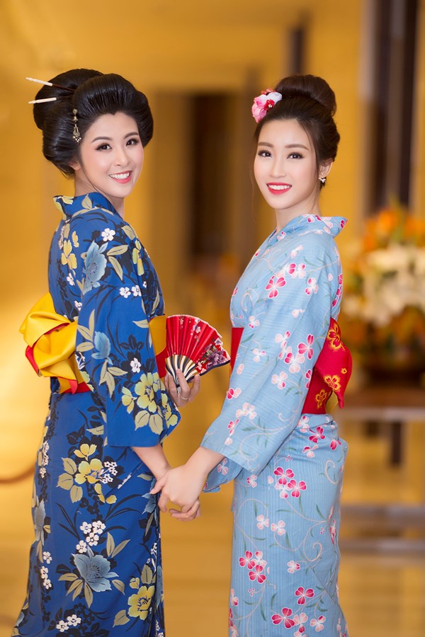 Hoa hậu Ngọc Hân, Mỹ Linh khác lạ trong trang phục kimono - Ảnh 1.