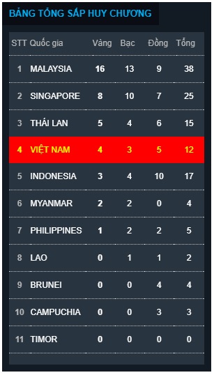 Bảng tổng sắp huy chương SEA Games 29 ngày 20/8: Đoàn TTVN vươn lên xếp thứ 4 - Ảnh 1.