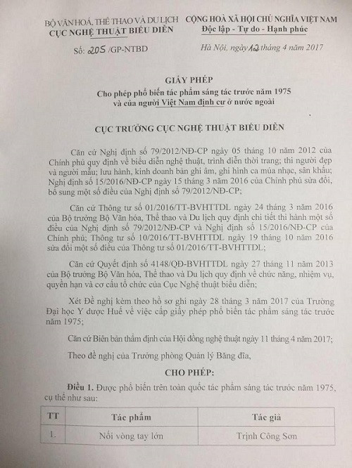 Cấp phép phổ biến ca khúc Nối vòng tay lớn - Ảnh 1.