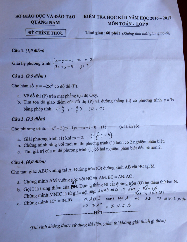 Sở GD&ĐT Quảng Nam ra sai đề thi Toán lớp 9 - Ảnh 1.