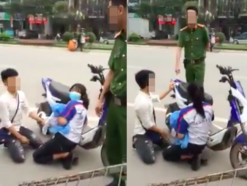 Tranh c&atilde;i ch&agrave;ng trai quỳ gối xin tha xe vi phạm luật giao th&ocirc;ng cho bạn g&aacute;i - Ảnh 2.