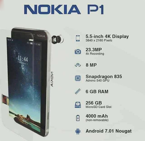 Nokia P1 sẽ được trang bị chip Snapdragon 835, màn hình 4K, RAM 6GB? - Ảnh 1.