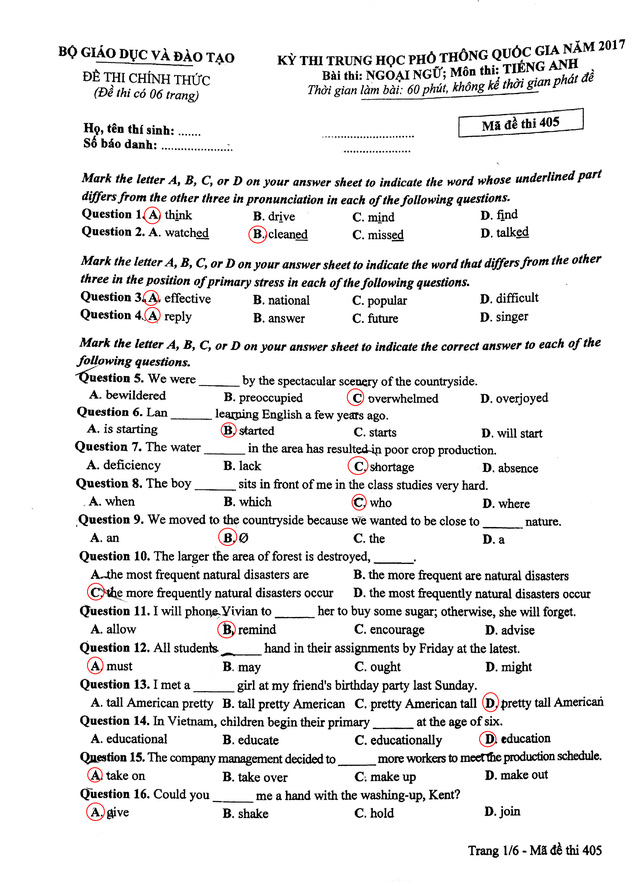 Đề thi và đáp án tham khảo môn Tiếng Anh kỳ thi THPT Quốc gia năm 2017 - Ảnh 11.