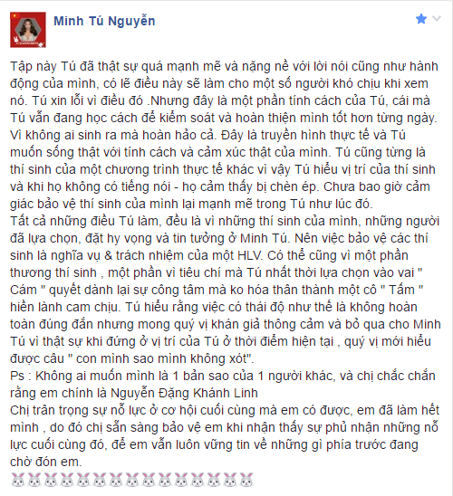 Minh Tú giải thích hành động vỗ mặt Lan Khuê tại The Face - Ảnh 1.