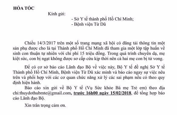 Bộ Y tế: khẩn trương xác minh danh tính, địa chỉ hai mẹ con tử vong vì tự sinh tại nhà - Ảnh 1.