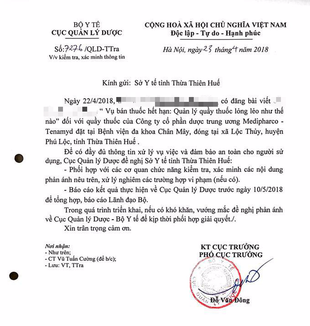 Bộ Y tế yêu cầu kiểm tra thông tin quầy thuốc bán thuốc hết hạn tại Thừa Thiên Huế - Ảnh 1.