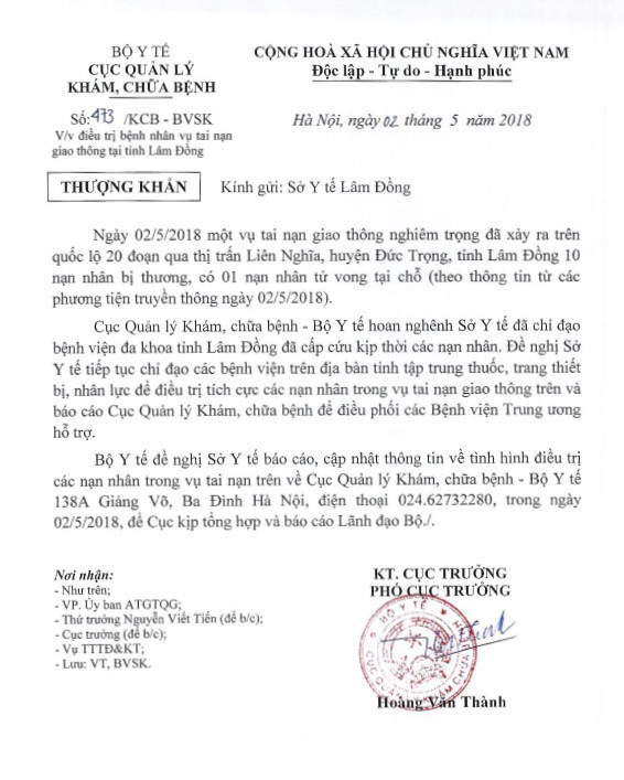 Bộ Y tế: Huy động bệnh viện tuyến trung ương hỗ trợ cứu chữa nạn nhân tai nạn giao thông tại Lâm Đồng nếu cần - Ảnh 1.