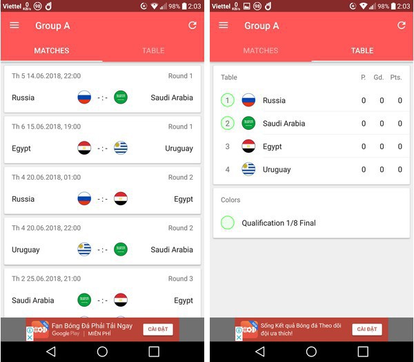 Lịch thi đấu thông minh - Ứng dụng không thể thiếu trên smartphone trong mùa World Cup 2018 - Ảnh 2.