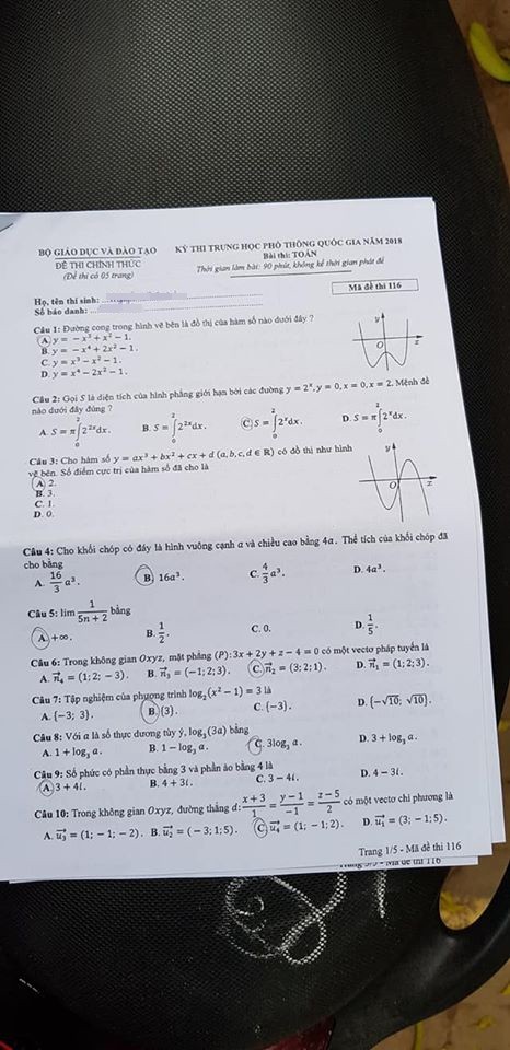 Đề thi trắc nghiệm môn Toán THPT quốc gia 2018 - Ảnh 6.