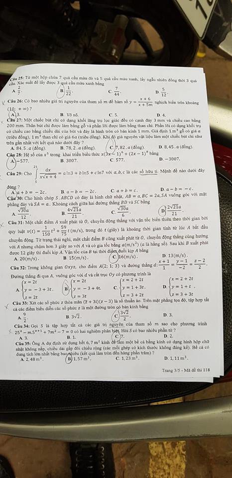 Đề thi trắc nghiệm môn Toán THPT quốc gia 2018 - Ảnh 1.