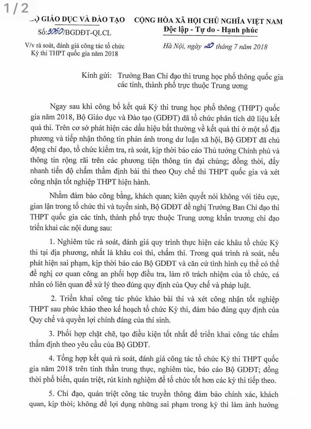 Bộ trưởng Bộ GD&ĐT: Rà soát kết quả thi THPT Quốc gia 2018 trên cả nước - Ảnh 1.