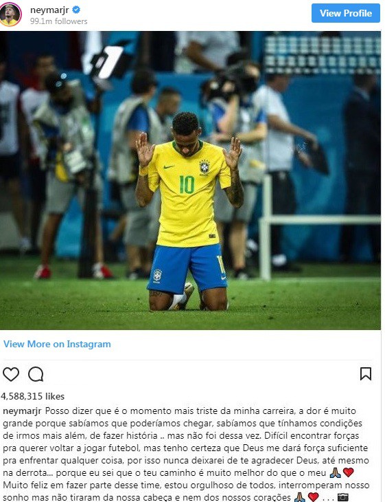 Neymar viết tâm thư sau thất bại của Brazil tại FIFA World Cup™ 2018 - Ảnh 1.