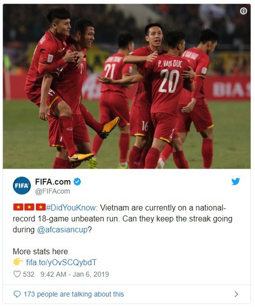 Trang chủ FIFA ghi nhận kỷ lục bất bại ấn tượng của ĐT Việt Nam - Ảnh 1.