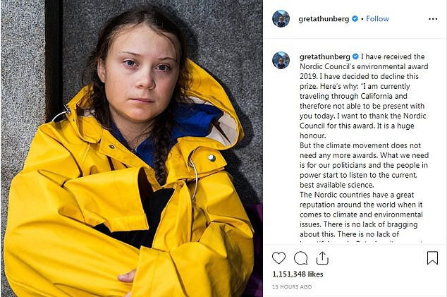 Nhà hoạt động khí hậu trẻ tuổi Greta Thunberg từ chối nhận giải thưởng lớn - Ảnh 1.