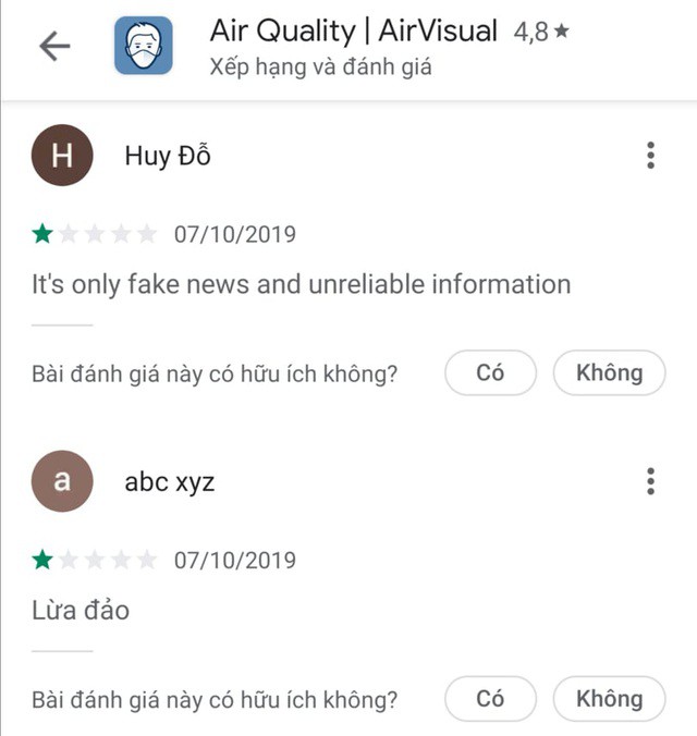 AirVisual chặn người dùng Việt vì hứng chịu bão đánh giá 1 sao - Ảnh 2.