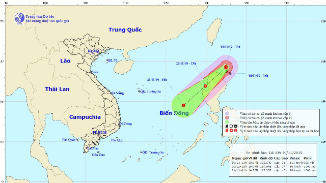 
The position and projected path of Typhoon Kalmaegi. (Photo: NCHMF)
