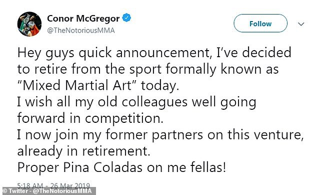 Võ sĩ Conor McGregor bất ngờ tuyên bố giải nghệ - Ảnh 1.