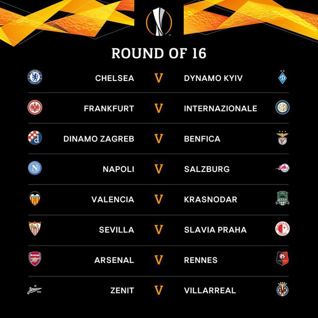 Lịch thi đấu lượt đi vòng 1/8 Europa League: Chelsea - Dynamo Kyiv, Eintracht Frankfurt - Inter, Rennes - Arsenal - Ảnh 1.