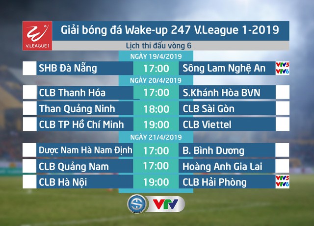 Lịch thi đấu và trực tiếp Vòng 6 Wake-up 247 V.League 1-2019: SHB Đà Nẵng - SLNA, CLB Hà Nội - CLB Hải Phòng, Than Quảng Ninh - CLB Sài Gòn, CLB TP Hồ Chí Minh - CLB Viettel... - Ảnh 1.