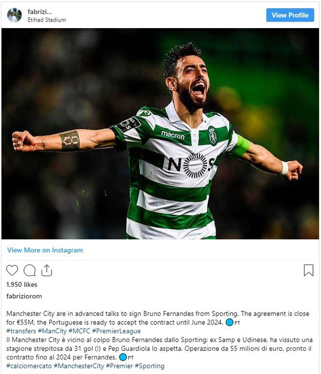 CHUYỂN NHƯỢNG: Vượt mặt Man Utd, Man City chi 55 triệu Euro chiêu mộ Bruno Fernandes - Ảnh 1.