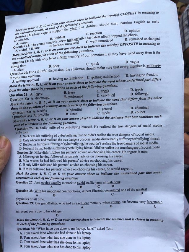 Đề thi môn tiếng Anh tại Kỳ thi THPT Quốc gia 2019 - Ảnh 7.