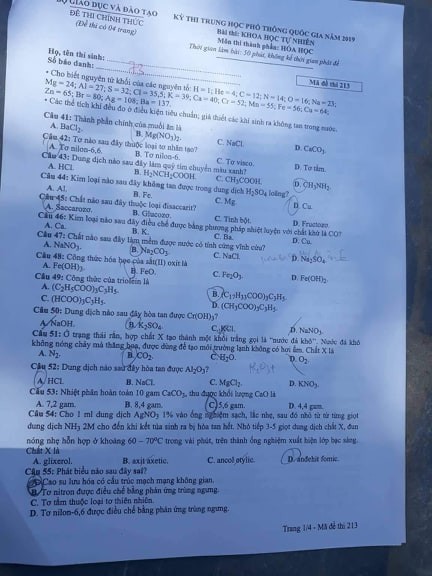 Đáp án môn Hóa học tại Kỳ thi THPT Quốc gia 2019 - Ảnh 1.