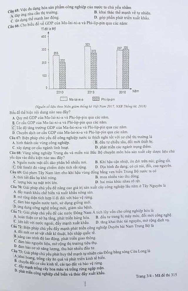 Đáp án môn Địa lý trong tổ hợp Khoa học xã hội THPT Quốc gia 2019 - Ảnh 3.