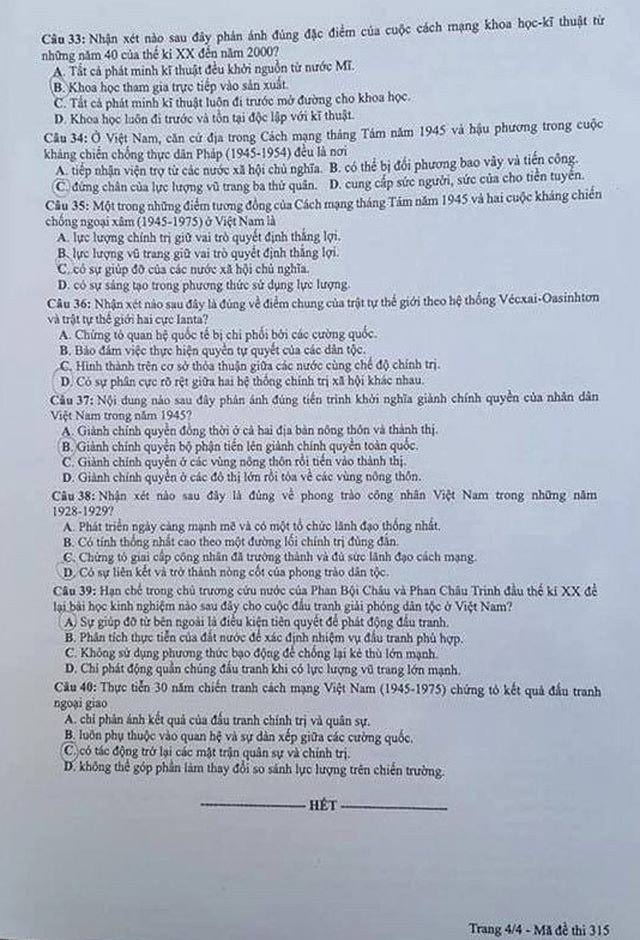 Đáp án môn Lịch sử trong tổ hợp Khoa học xã hội THPT Quốc gia 2019 - Ảnh 4.