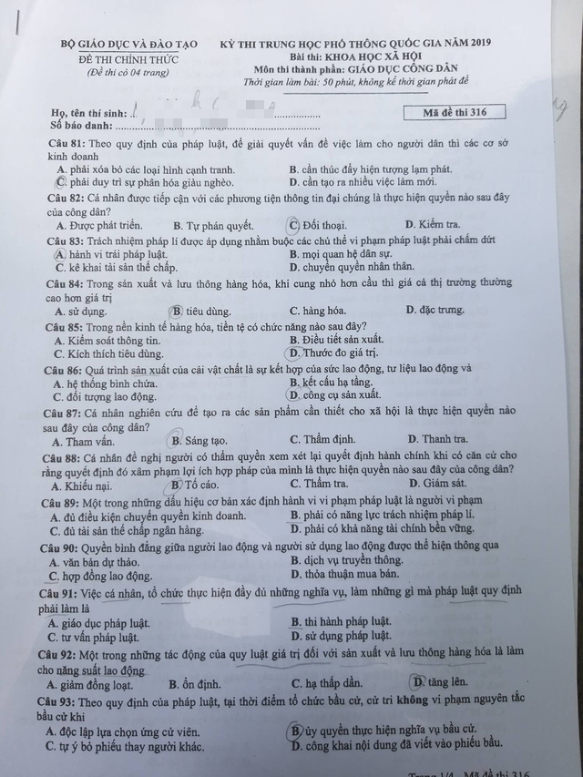 Đề thi Khoa học xã hội tại Kỳ thi THPT Quốc gia 2019 - Ảnh 1.