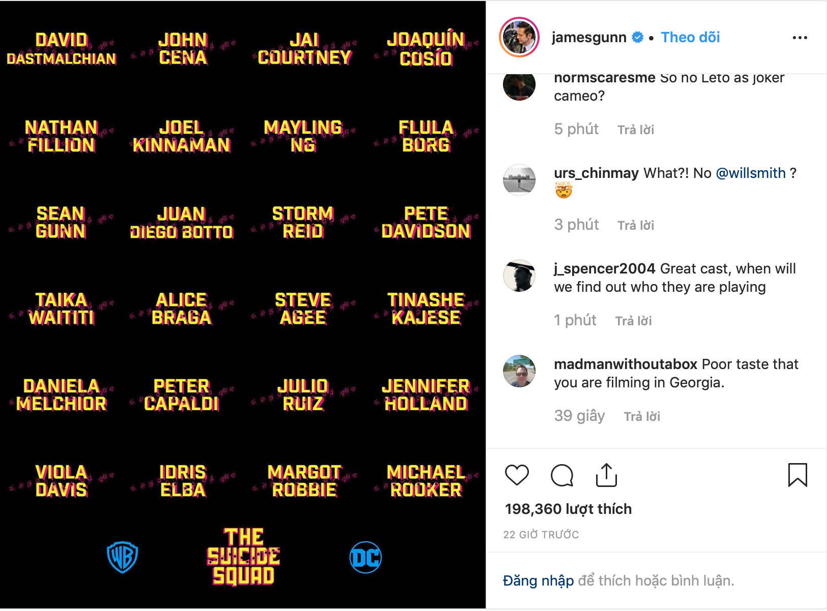 Suicide Squad 2 c&ocirc;ng bố d&agrave;n diễn vi&ecirc;n, Will Smith v&agrave; Jared Leto vắng mặt - Ảnh 1.