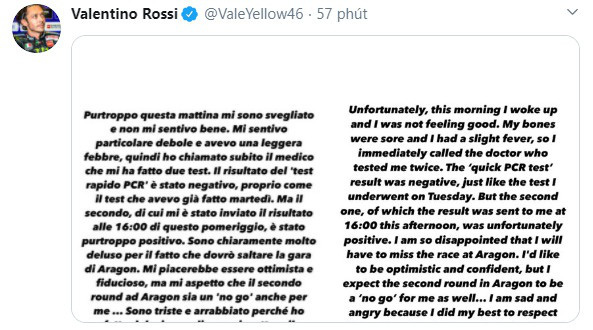 Valentino Rossi nhiễm COVID-19 - Ảnh 1.