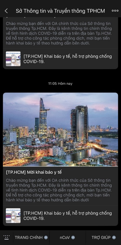 Sở Thông tin và Truyền thông TP.HCM mở tài khoản Zalo cập nhật thông tin về COVID-19  - Ảnh 1.