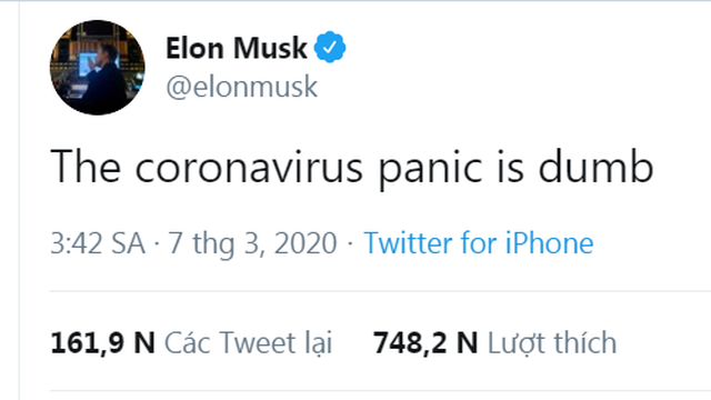 Tỷ phú Elon Musk nhận bão chỉ trích trên Twitter vì khinh thường COVID-19 - Ảnh 1.