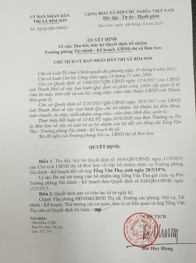 Chính thức hủy 2 quyết định bổ nhiệm thần tốc một Trưởng phòng ở Thanh Hóa - Ảnh 1. Chính thức hủy 2 quyết định bổ nhiệm thần tốc một Trưởng phòng ở Thanh Hóa - Ảnh 1.