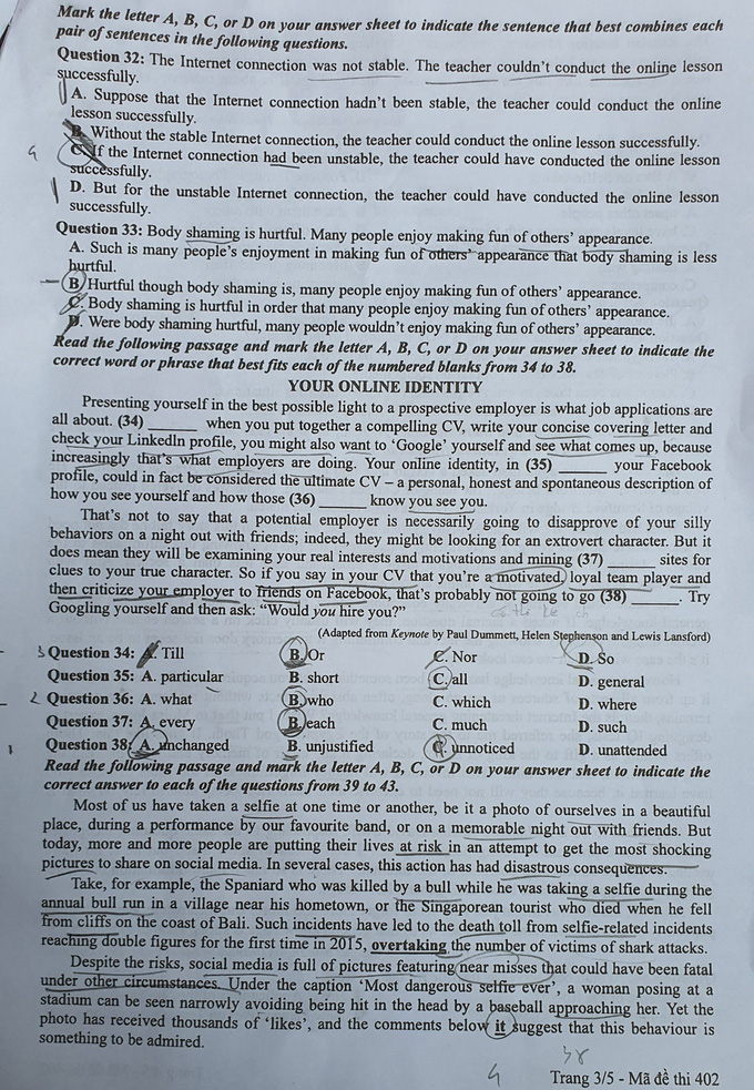 Đề tiếng Anh ch&iacute;nh thức kỳ thi tốt nghiệp THPT 2020 - Ảnh 8.