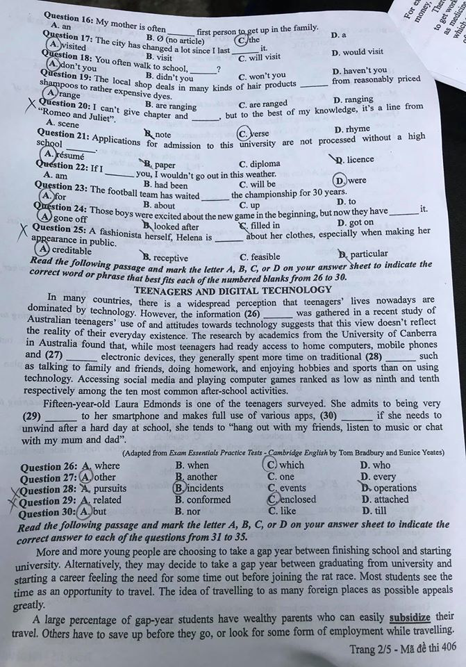 Đề tiếng Anh ch&iacute;nh thức kỳ thi tốt nghiệp THPT 2020 - Ảnh 2.