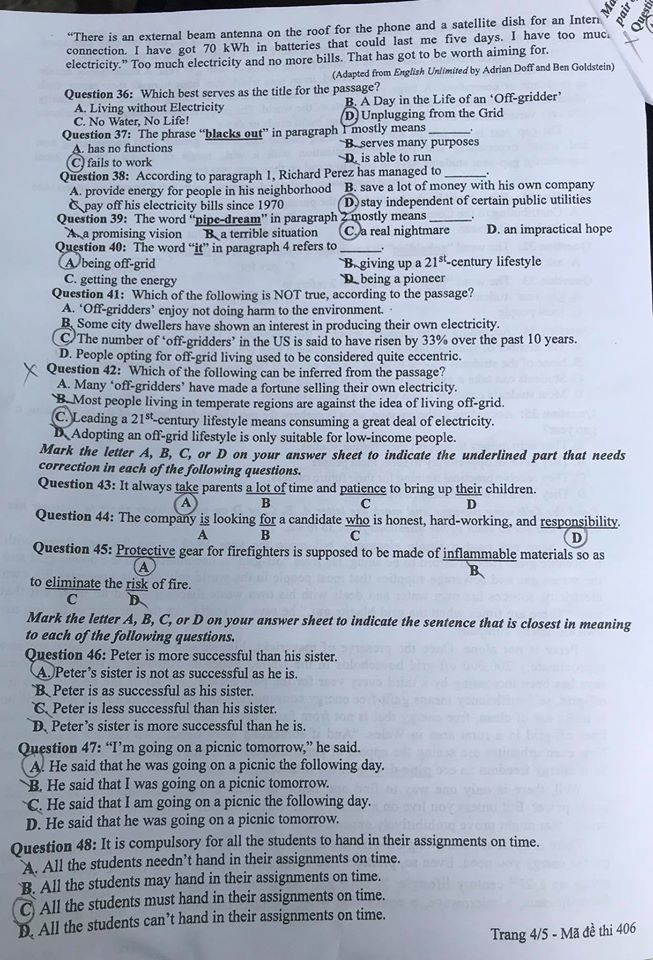 Đề tiếng Anh ch&iacute;nh thức kỳ thi tốt nghiệp THPT 2020 - Ảnh 4.