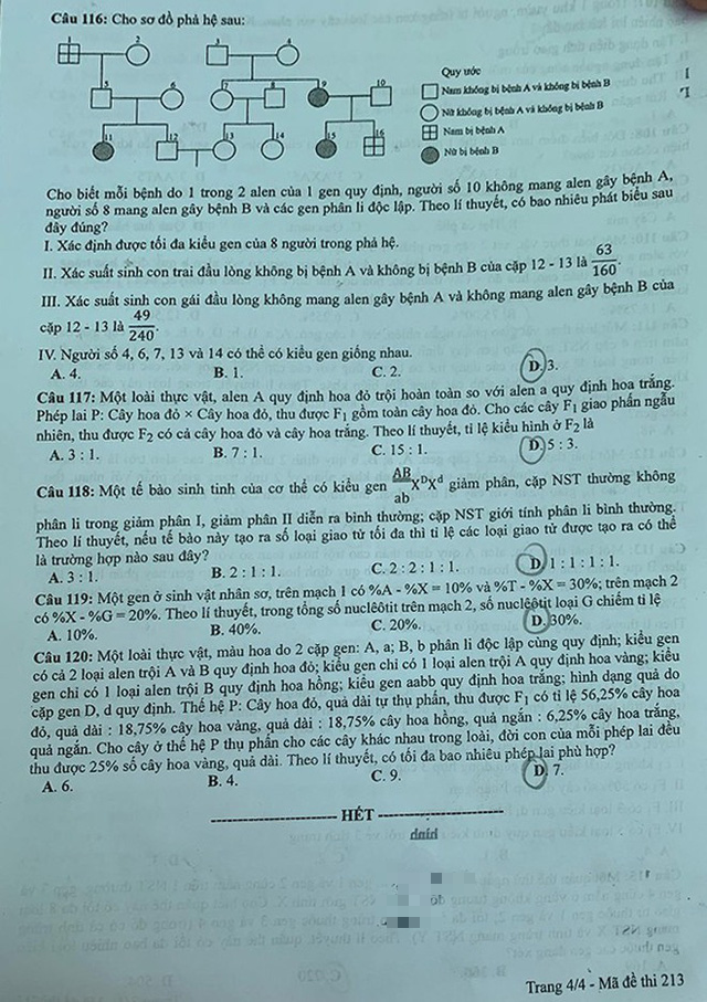 Đề thi chính thức môn Sinh học, bài thi Khoa học tự nhiên của kỳ thi tốt nghiệp THPT 2020 - Ảnh 4.