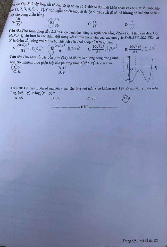 Đề To&aacute;n ch&iacute;nh thức Kỳ thi tốt nghiệp THPT 2020 đợt 1 - Ảnh 5.