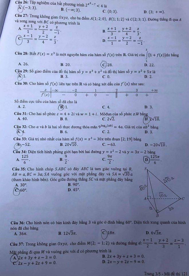 Đề To&aacute;n ch&iacute;nh thức Kỳ thi tốt nghiệp THPT 2020 đợt 1 - Ảnh 3.