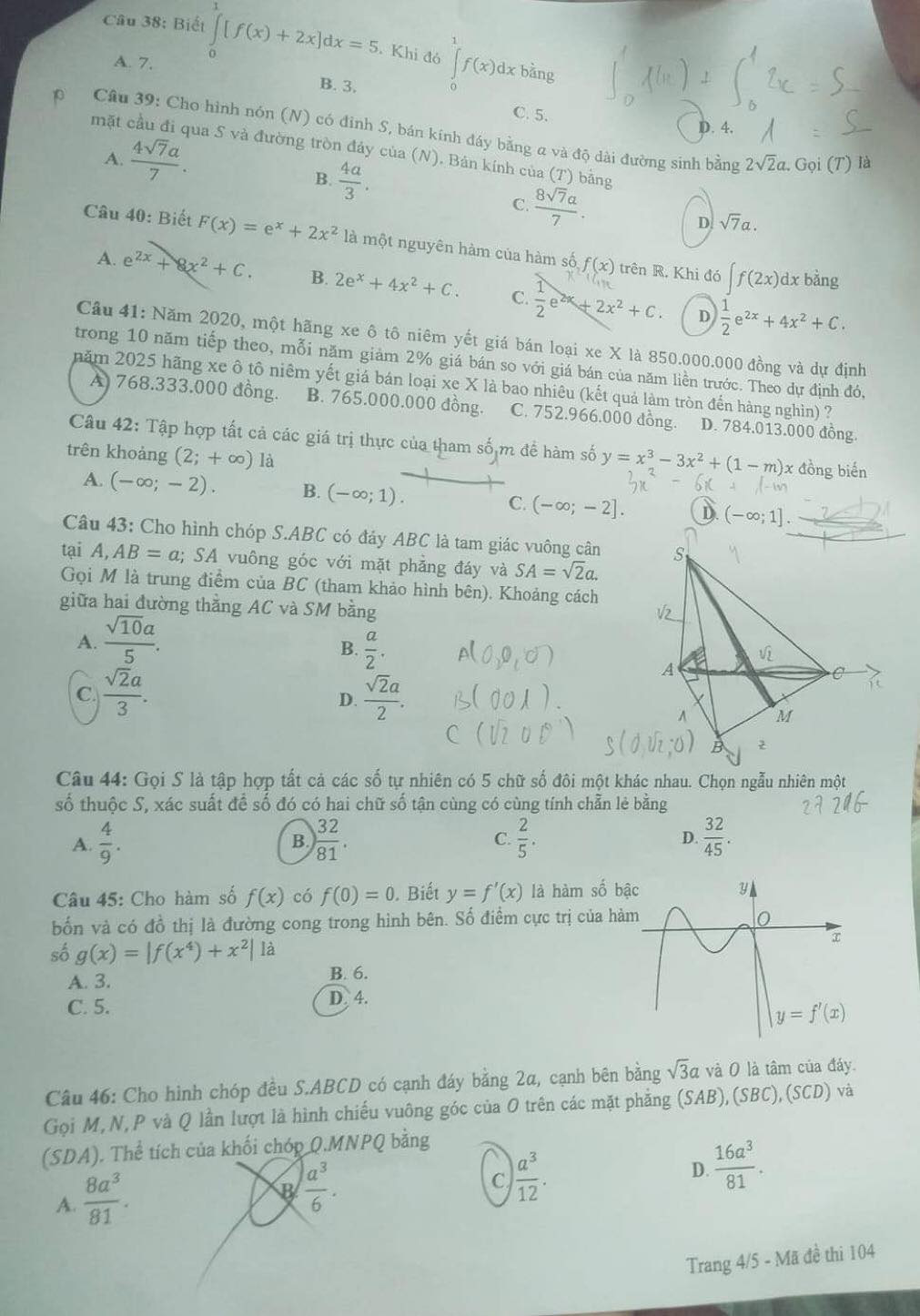 Đề thi To&aacute;n kỳ thi tốt nghiệp THPT năm 2020 đợt 2 - Ảnh 4.