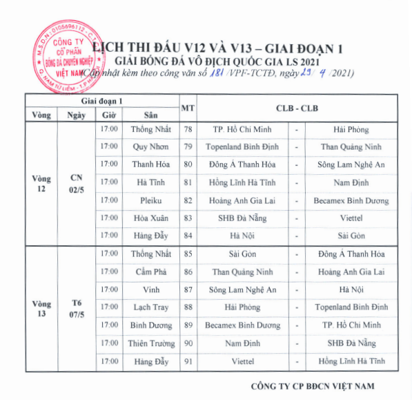Vòng 13 V.League phải đổi lịch vì dịch COVID-19 - Ảnh 1.