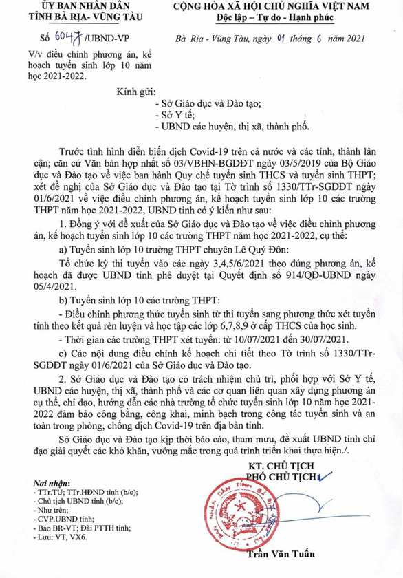 Bà Rịa–Vũng Tàu không tổ chức thi tuyển vào lớp 10 - Ảnh 1.