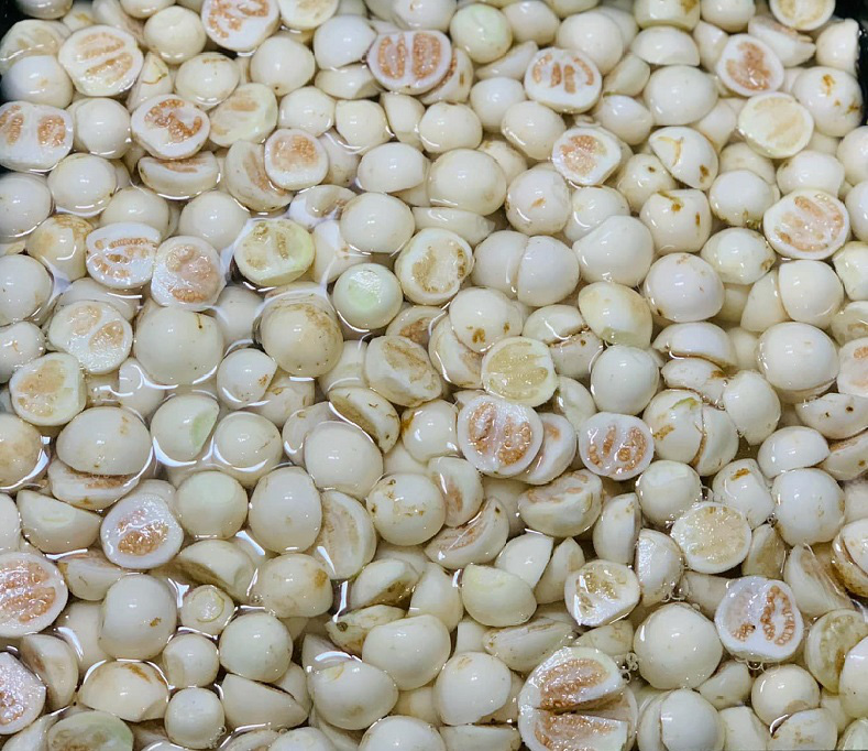 
The fresh eggplants were washed before being pickled. Photo: Thu Tran
