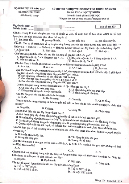 Gợi ý đáp án môn Sinh học trong tổ hợp KHTN - Ảnh 9.