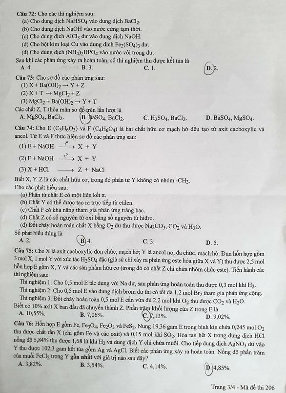 Đề thi môn Hóa học kỳ thi tốt nghiệp THPT 2022 - Ảnh 4.